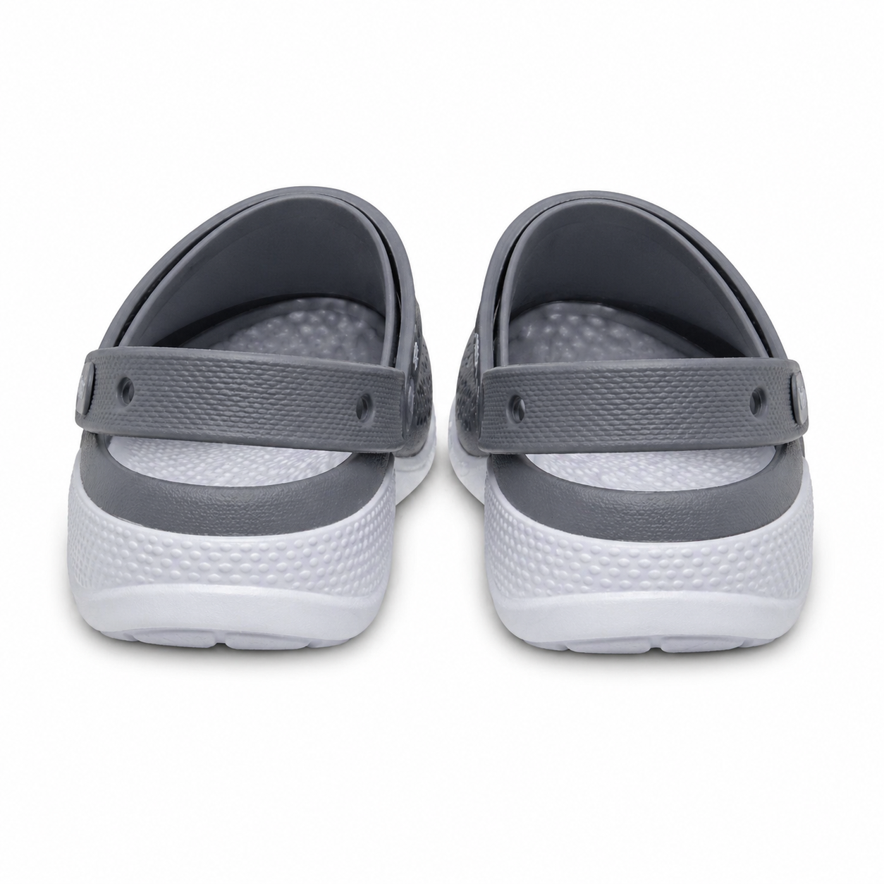 Angled studio view of grey Crocs LiteRide 360 Clog